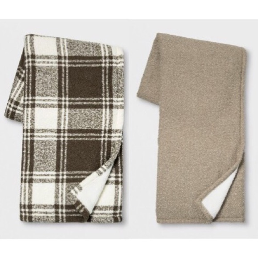 🆕 2pk Solid Boucle Sherpa Reverse Throw Blanket🤎